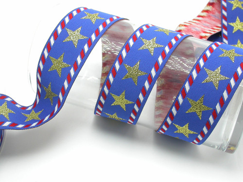 Stars & Stripes Jacquard Ribbon 1 1/2" (38mm) Priced Per yard