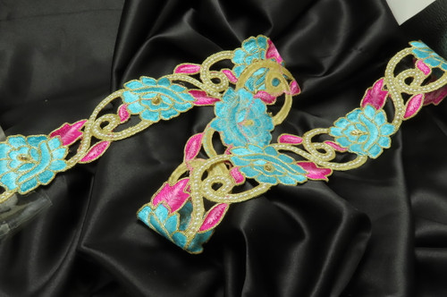 Fancy Beaded Saree Sari Floral Border Embroidered  2 1/2" (63mm)   Per mtr
