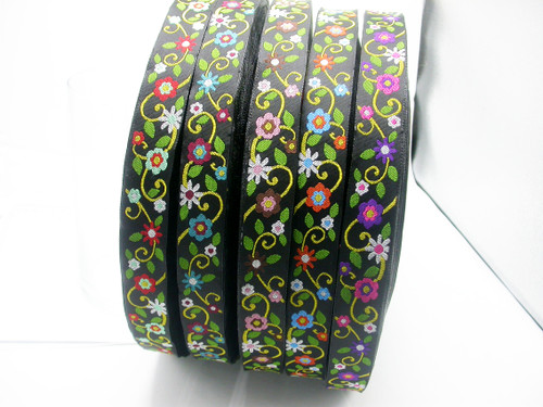 Jacquard Ribbon 1" (25mm) Night Blooms 