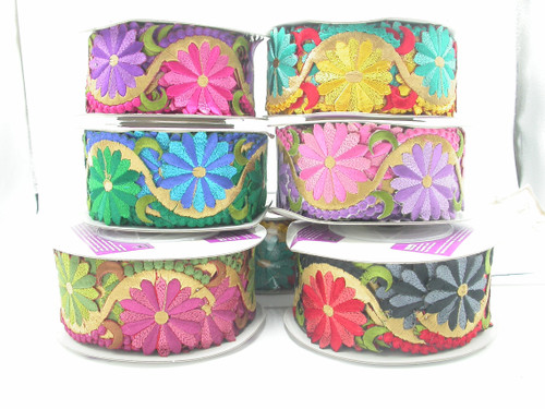 Iron On Embroidered Flower Border 57mm 2 1/4 wide" Priced Per Meter