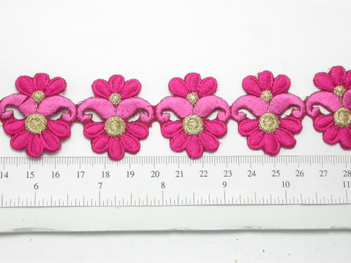 Pink Embroidered Iron On  Border 35mm 1 3/8" wide Priced Per Yard Iron On USA STOCK