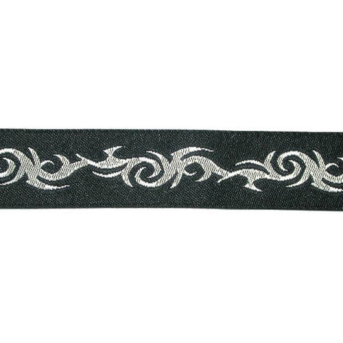 Jacquard Ribbon - Tribal Black & Poly Silver  3/4" (20mm) 5 yards