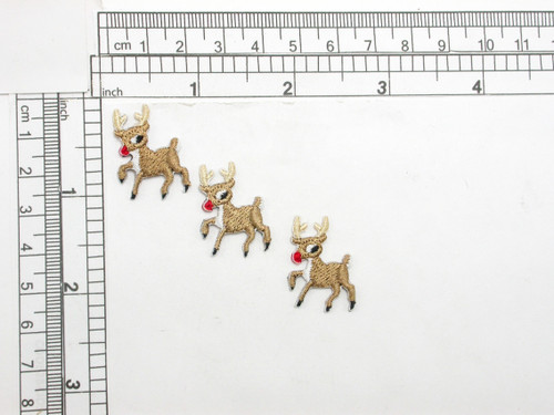 3 x Rudolph Reindeer Mini Iron On Patch Appliques
Fully Embroidered

Measures 1" wide x 1" high (25mm X 25mm)