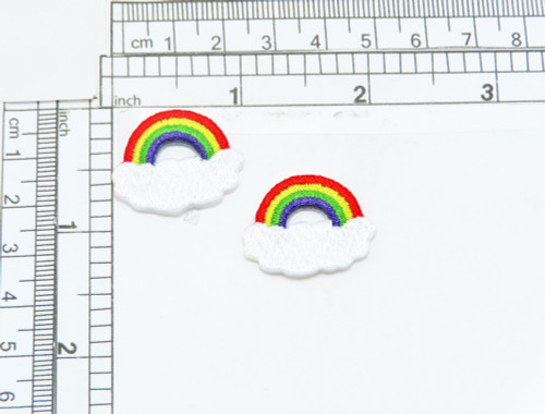 Rainbow on Cloud Iron on Patch 2 Pack
Fully Embroidered with Rayon Threads

Measures 7/8" high x 1" wide approximately