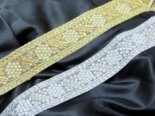 Beaded Border  2" (51mm) Silver or Gold Per Meter