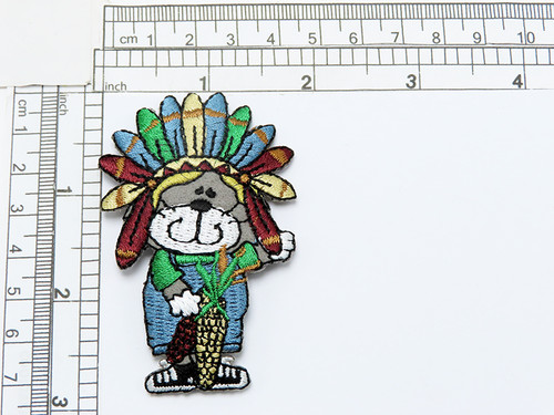 Animal Thanksgiving with Pumpkin & Feather Headdress

Embroidered on Felt Backing with Rayon Threads

Measures 2 7/8" high x 1 3/4" wide approximately