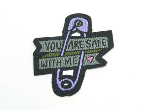 Safety Pin Iron on Woven Patch Applique - "You are safe with me" 12 Pack

Measures 53mm x 60mm  (2 1/8" x 2 3/8")