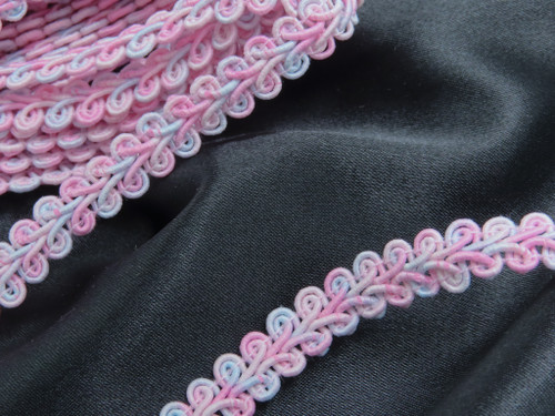 Gimp 3/8" 10mm Pastel Pink & Blue 12 yards

100% Polyester 

Wash Warm drip Dry

Made in Thailand