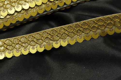 15/16" 24mm Gold Sequin & Sparkle Trim Header - priced per meter 