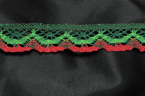 Crochet Lace 1" 25mm Polyester Cluny  Red green  9 Mtr Bolt