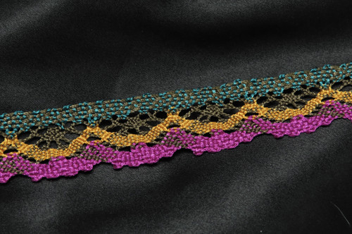 Crochet Lace 1" 25mm Polyester Cluny sewing trim Magenta Brown Mustard & Teal  9 Mtr Bolt