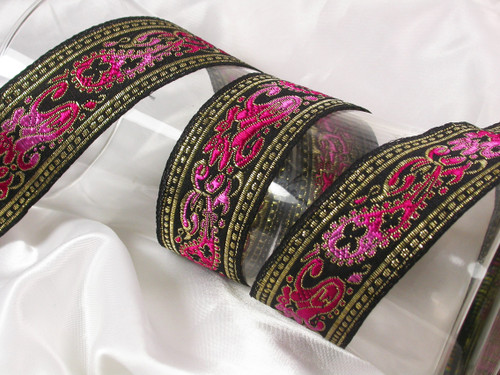 Jacquard Ribbon 1 5/8" 41mm Metallic Paisley Pink Multi Per Yard