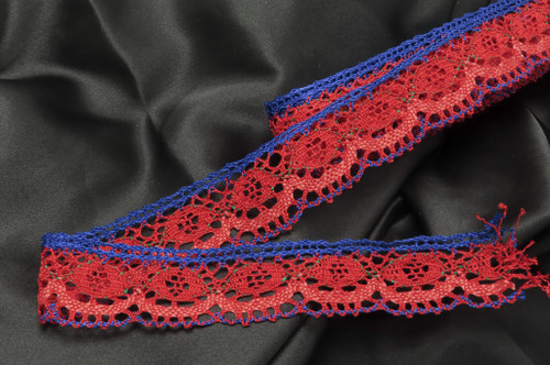 Crochet Lace 1 5/8" 41mm Polyester Cluny Red & Blue  9 Mtr Bolt