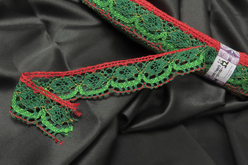 Crochet Lace 1 5/8" 41mm Polyester Cluny Green & Red  9 Mtr Bolt