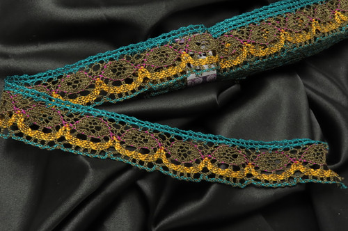 Crochet Lace 1 5/8" 41mm Polyester Cluny Brown & Teal  9 Mtr Bolt