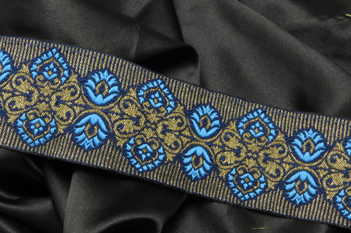 Jacquard Ribbon 4" Gloriana Blue Per Yard