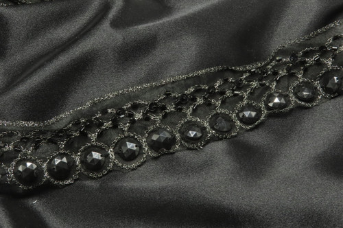 Sheer Embroidered 1 1/2" 38mm Beaded Black 12 Yards