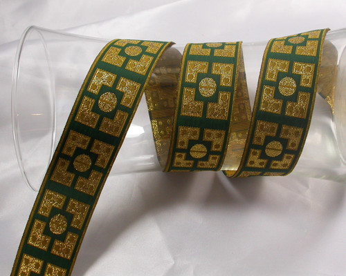 Jacquard Ribbon 1 5/16" (33mm) Metallic Brackets  Priced Per Yard 