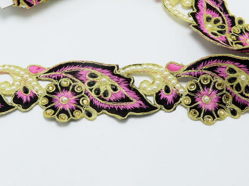 Sari Border 2 1/2" (63mm) Fancy Beaded Saree Floral Embroidered