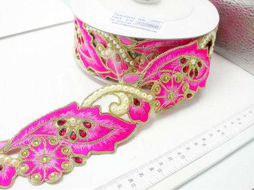 Sari Border 2 1/2" (63mm) Fancy Beaded Saree Floral Embroidered