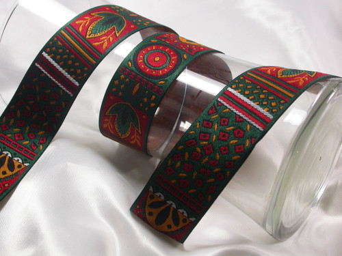 Jacquard Ribbon 1 1/4" (31.75mm) Modern Leaf & Nature Blocks  Green