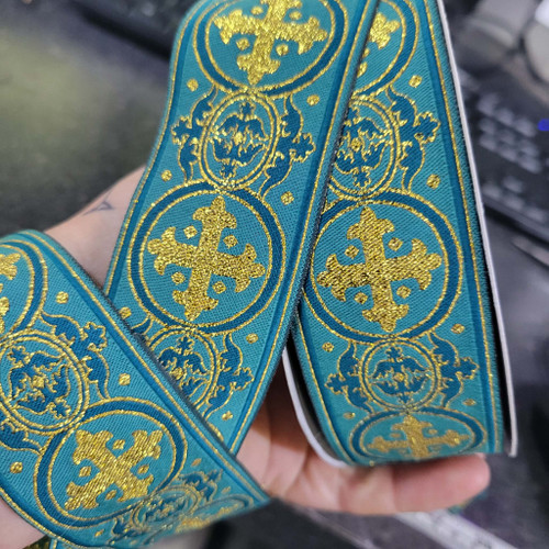 Jacquard Ribbon 1 1/2" (38mm) Excelsis Teal Priced Per Yard