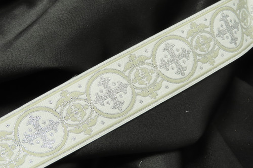 Jacquard Ribbon 1 1/2" (38mm) Excelsis white Priced Per Yard