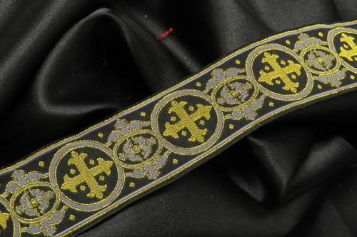 Jacquard Ribbon 1 1/2" (38mm) Excelsis black Priced Per Yard