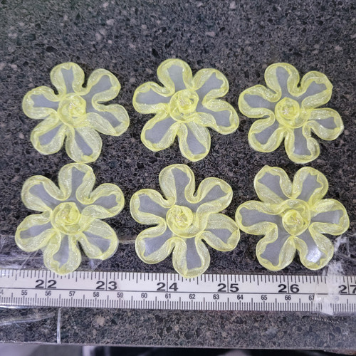 6 x Yellow Organza Ribbon Flowers 2" 50mm