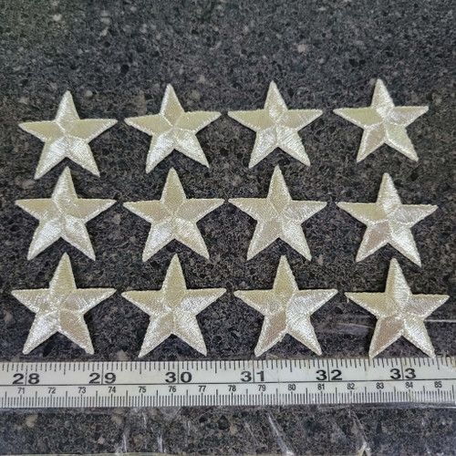 Star 1 1/2" (38.1mm) Metallic Silver Embroidered iron On Applique 12 Pack