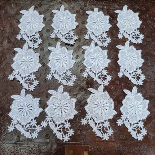 Venice Lace Floral Spray Appliques White 12 Pack