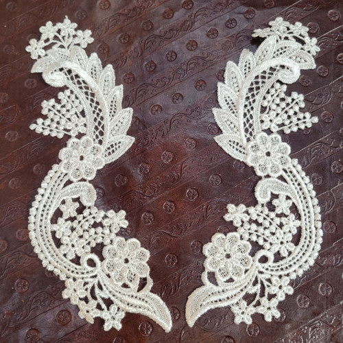 Venice Lace Floral Left & Right Applique Pair Ivory