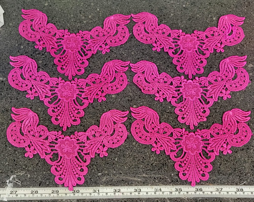 Venice Lace Yoke Applique 4 1/4" x 6" Fuchsia Pink  Pack Of 6
