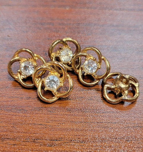 Gold Metal Knot Button with Faux Gem 15.9mm  5 pieces