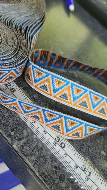 Jacquard Ribbon 5/8" 16mm Aztec Triangle Orange & Blue 10 Yards