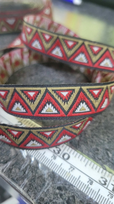 Jacquard Ribbon 5/8" 16mm Aztec Triangle Red & Tan 10 Yards