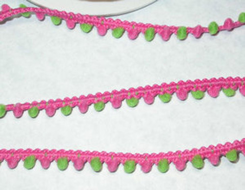 5/16" Hot Pink & Lime Green Mini Pom Pom Puff Trim 5 yards