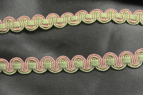 Braid 1/2" (12.5mm) Light Green & Mauve Fancy Scroll Priced Per Yard