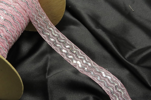 Sheer 1" 25mm Pink Sequin Sparkle Trim 5 Yards