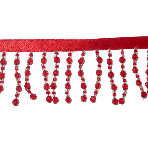 Hexagonal Beaded  Fringe 1 1/2" Drop Red