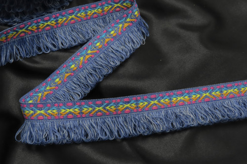 Fringe - 1 1/2" 38mm Denim Blue & Multi Southwest Style Per Yard