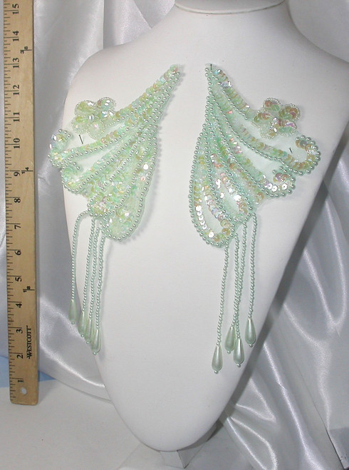 Collar Appliques Beaded L & R Pastel Green