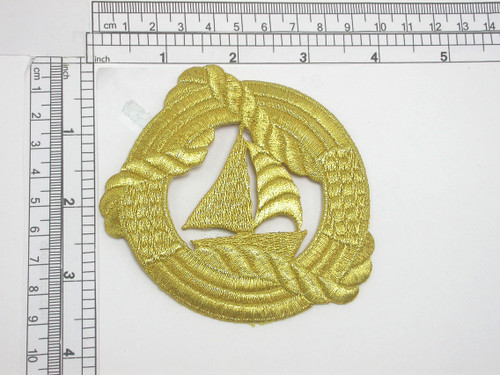 Gold Sailing Applique Embroidered Iron On Patch

Measures 3 3/4" x 3 3/4"