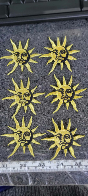 Golden Sun Face Embroidered iron On Appliques 6 Pack
