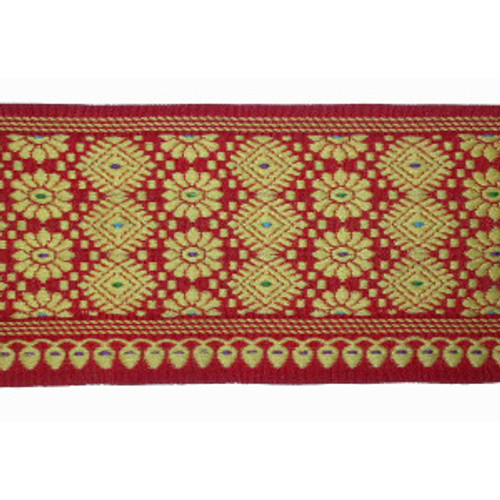 Jacquard Sari Border 3" wide Red - Selling By The Yard