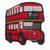 Red Double Decker Bus Patch Iron On Embroidered  Applique - 1 1/2" across 
Measures 1 1/2" across x 1 11/16" high