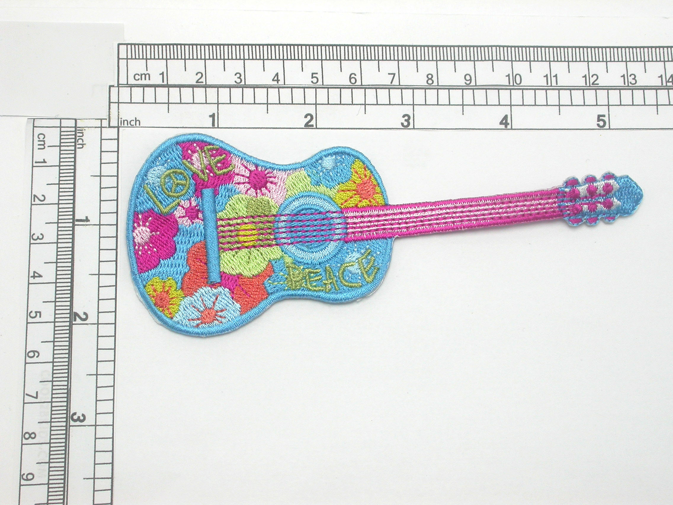Guitar Hippie Peace & Love Embroidered Iron On Patch Applique