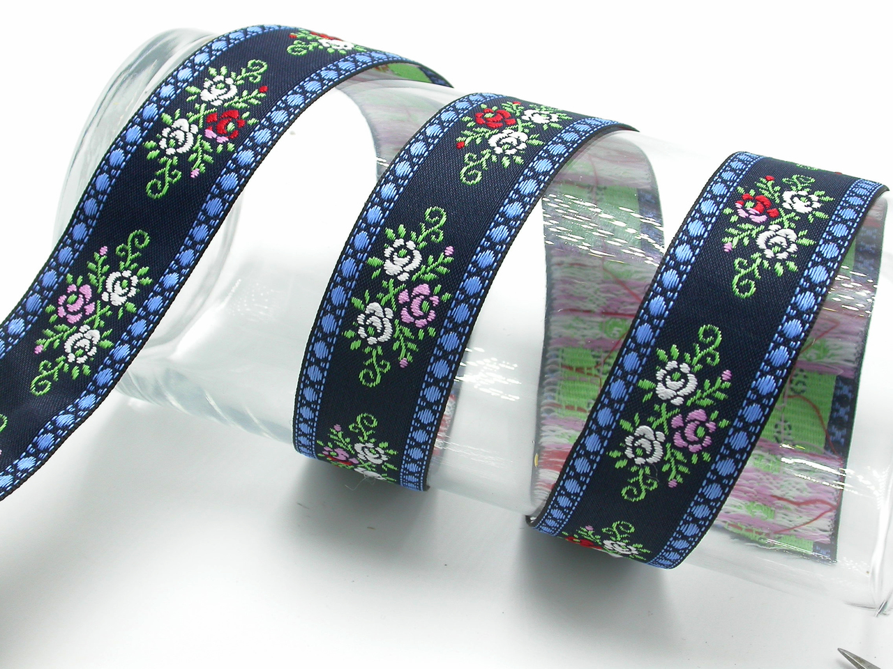Jacquard Ribbon 1 1/8 (28.5mm) Floral Band Blue Per Yard