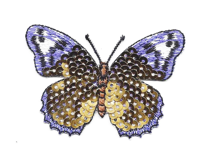 Sequin Butterfly Patch 2 3/4 Gold & Purple - Patchwork Panda Trims