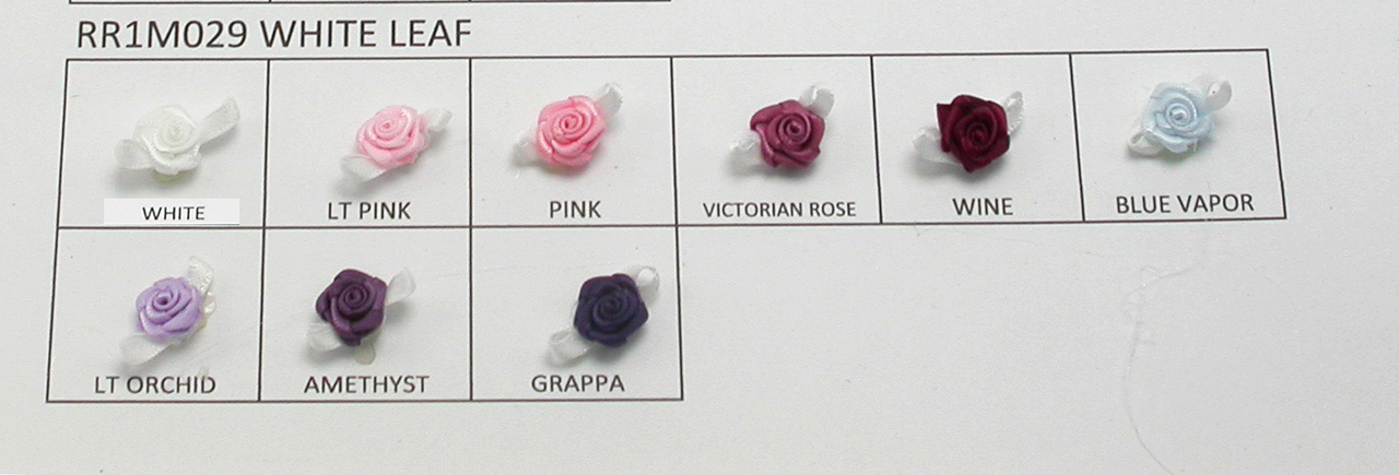 Mini Satin Ribbon Roses White Leaf (25 Pack) - Patchwork Panda Trims